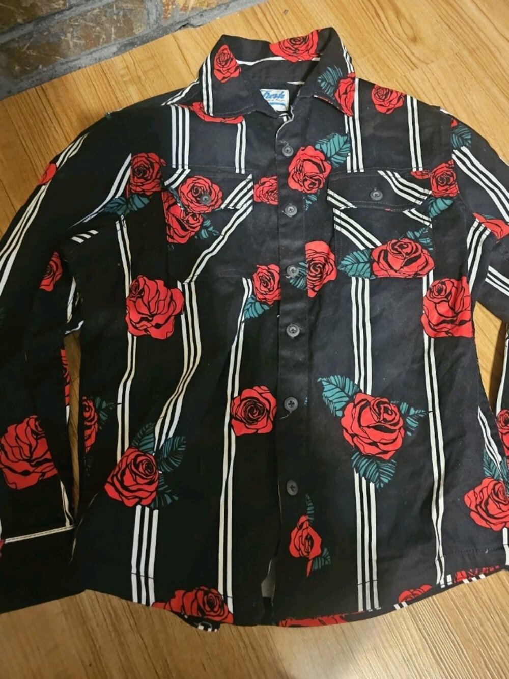 Fresh Prince of Bel Air Button Up Shirt Rose Striped Black and White Mens Small
